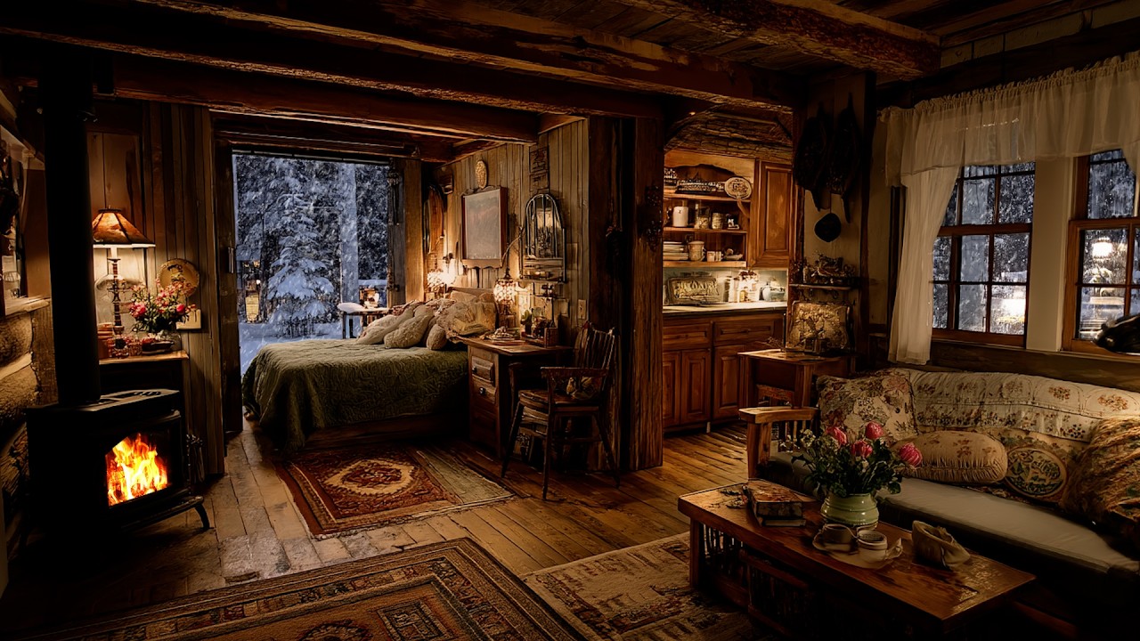 🔴The Quiet Cabin at the Edge of the Snowy Woods | Cozy Fireplace Ambience for Sleep and Calm ❄️🔥
