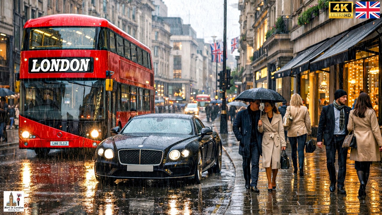 London's Rainy Walking Tour ☔ How Rainy Day Makes London's Streets Alive! 🌧️ True [4K]