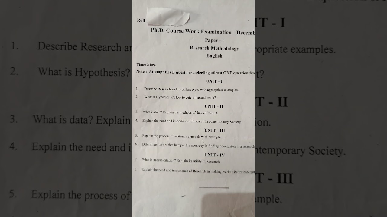 Research Methodology - Ph.D Course Work- English Paper 1 #shorts #educatinalvideo #researchquestion