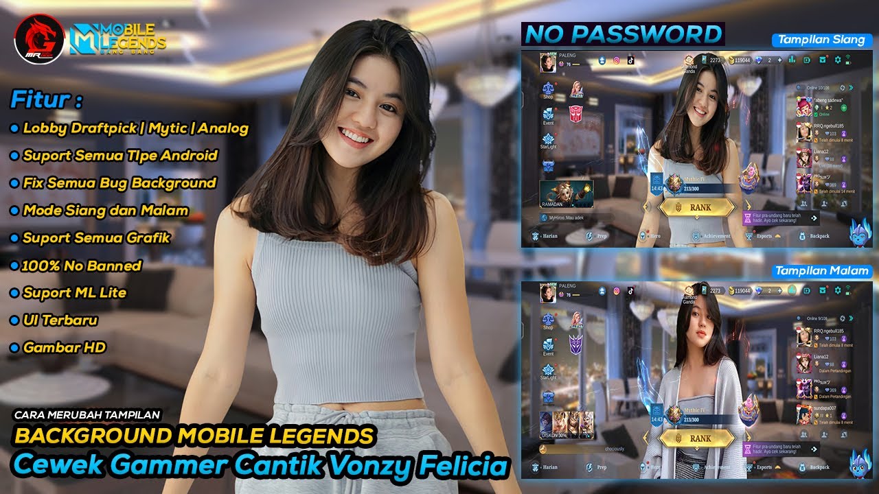 Background ML Terbaru Cewek Gamer Cantik Vonzy