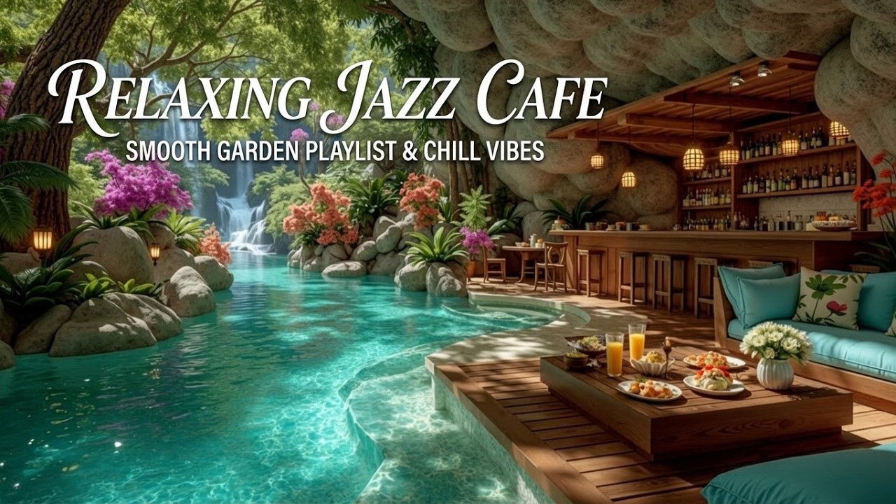 Soft Morning Garden Jazz | Расслабляющий сад-кафе и дзен водопада