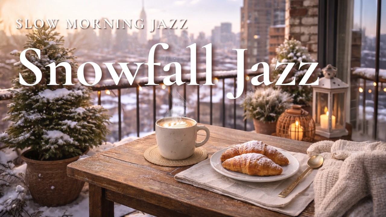 Slow Morning Jazz | Snowy Balcony & Warm Latte (1 Hour)