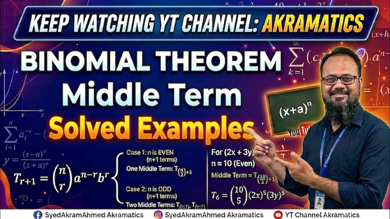 Topic | Binomial Theorem (The middle Term)When n is even Part #1