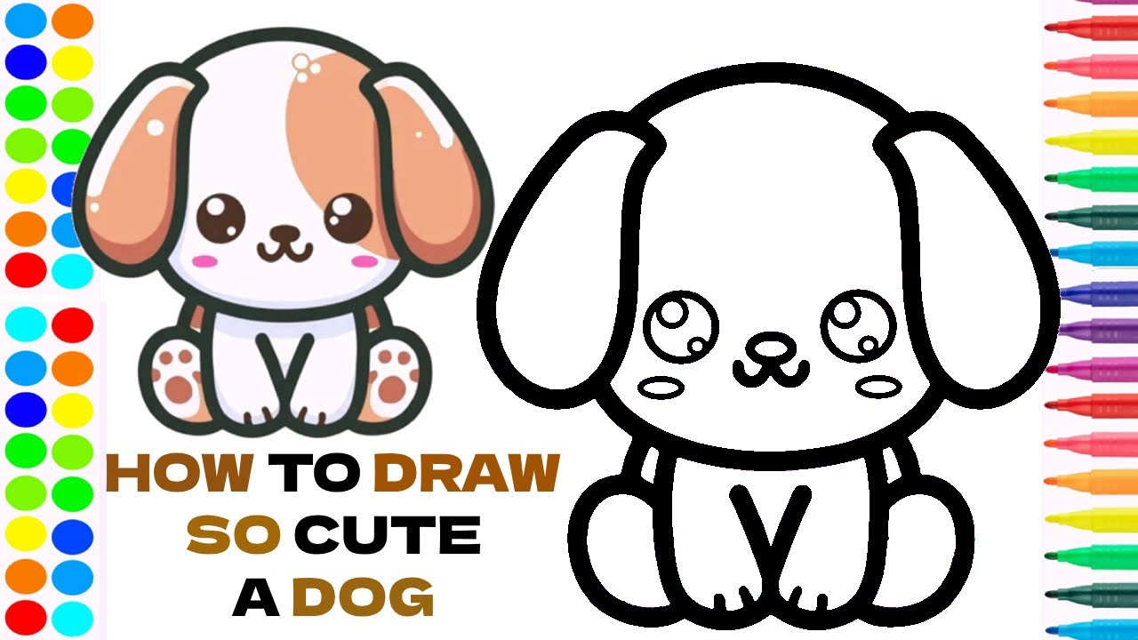How to draw so cute a dog step by step for beginners with color - draw and paint - draw sweet puppy