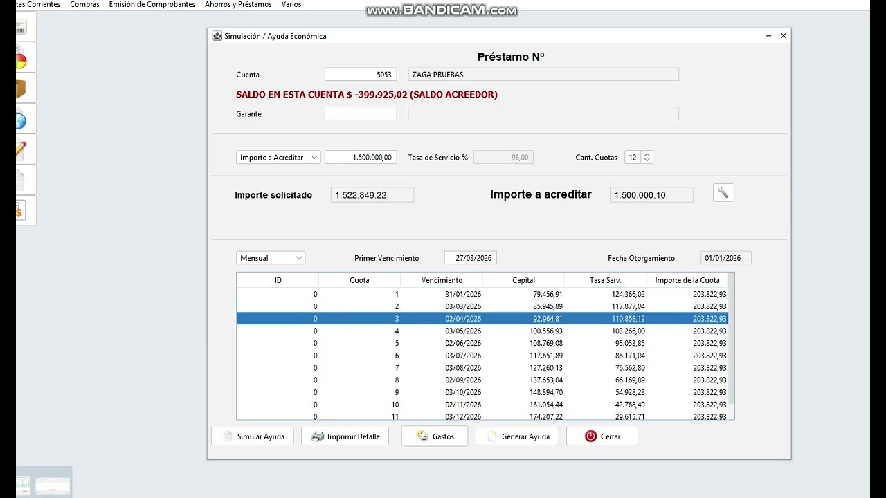 ZAGUIÑUS - PRESTAMOS EN CUOTAS MODIFICAR FECHA OTORGAMIENTO