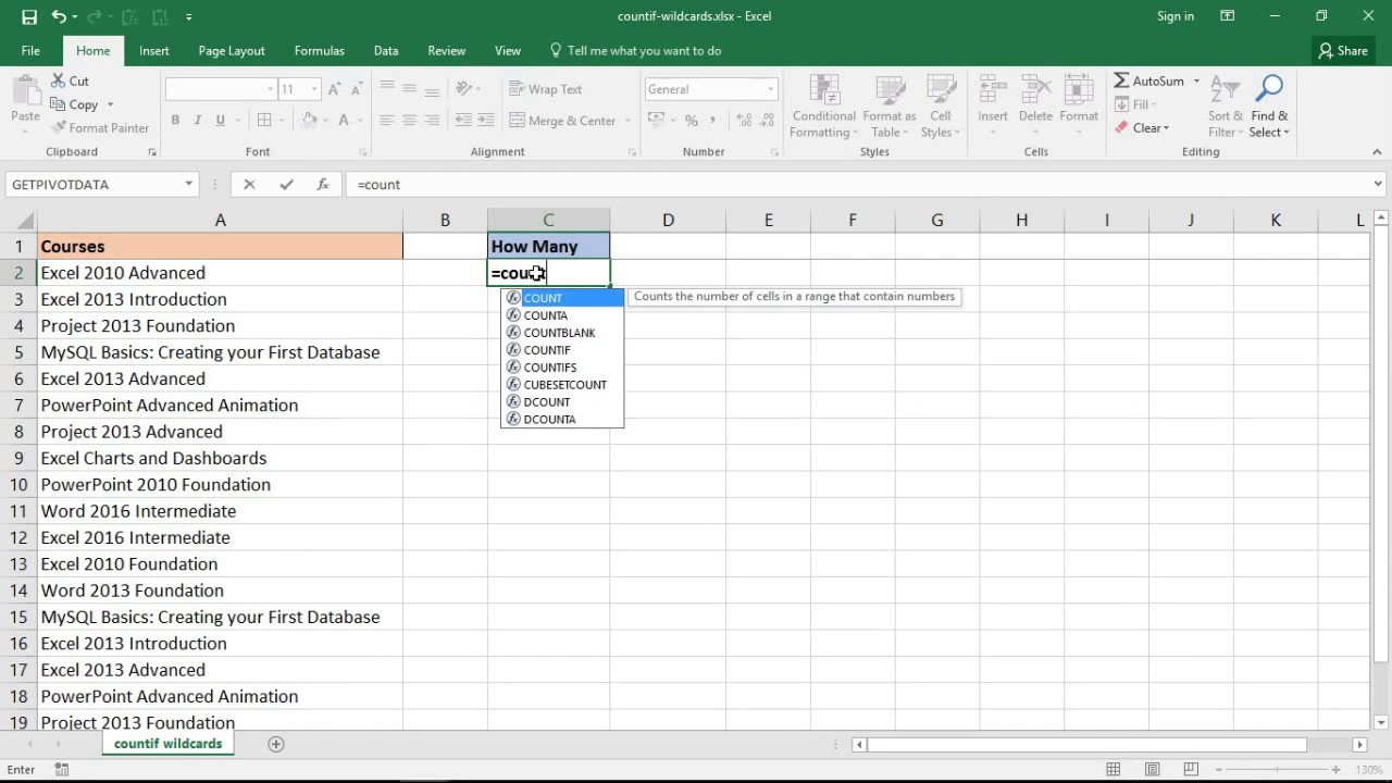 Excel COUNTIF Cell Contains Part of Text - Partial Matches with Wildcards