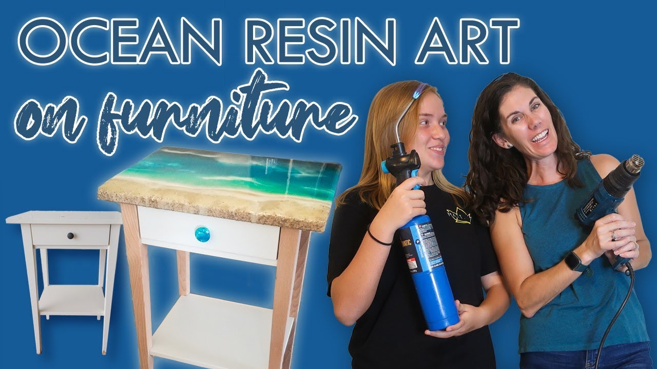 Epoxy Resin Ikea Boring to Beachy Furniture Makeover / Mother Daughter DIY Furniture Flipping Team
