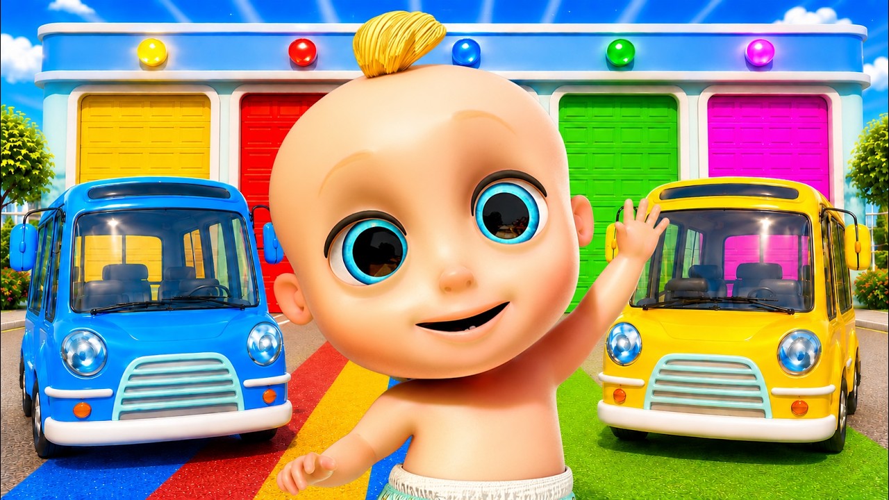 Wheels On The Bus - Learn Colors with Color Change Garage + Johny Johny Yes Papa - Kids Songs