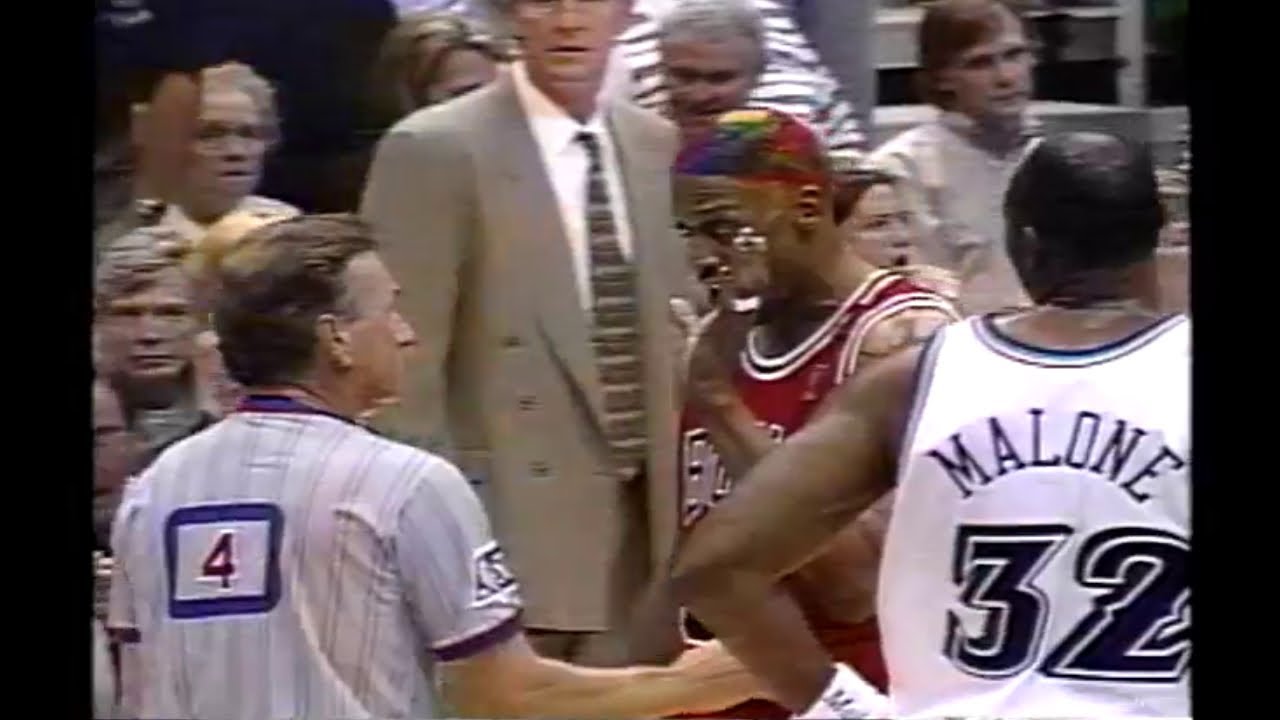 Dennis Rodman Trying to Flop Karl Malone! 1997 Finals Game 4