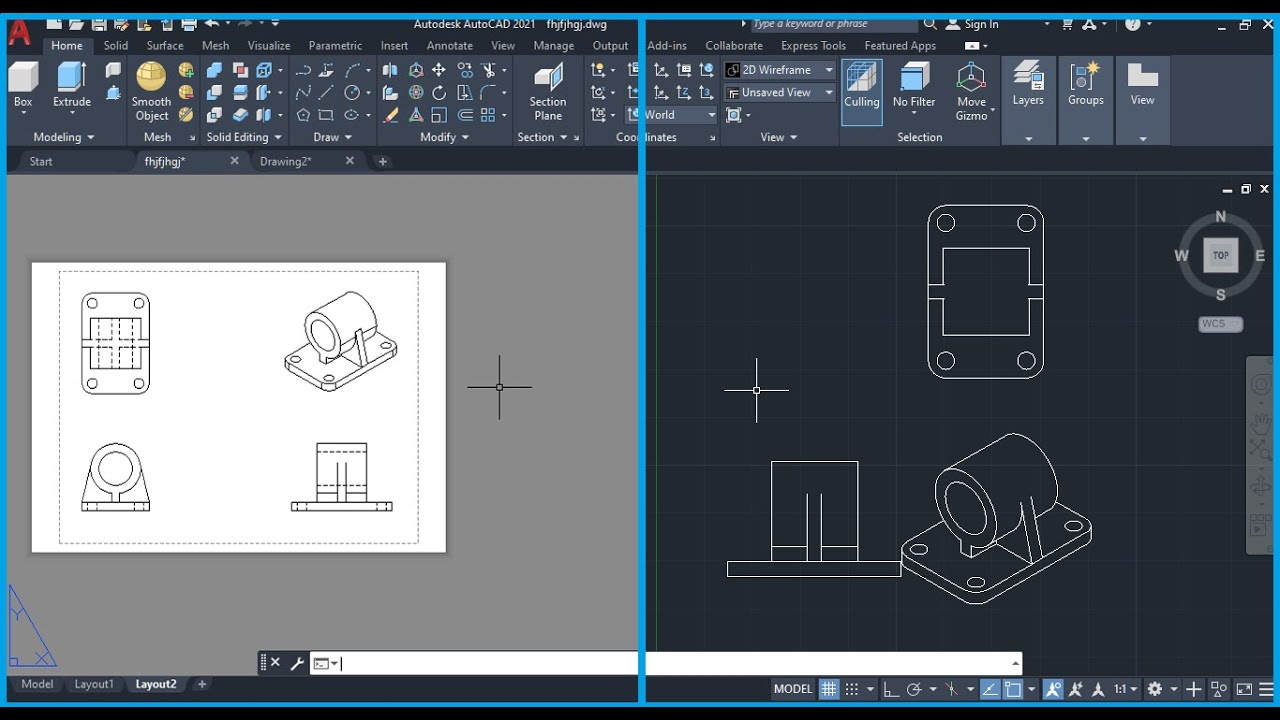 Como sacar las vistas 2D de un dibujo 3D   (FLASTSHOT /  LAYOUT) AutoCAD