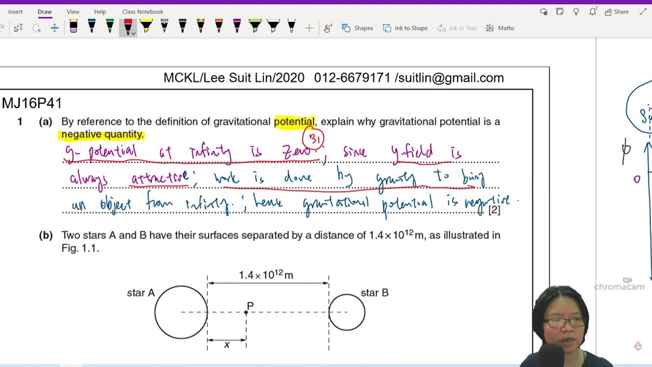 MJ16 P41 Q1 Gravitational Potential Between 2 Stars | A2 G-fields | Cambridge A Level 9702 Physics