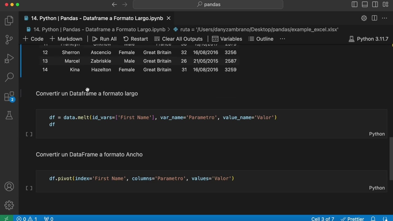 6.19. Python | Pandas - Dataframe a Formato Largo    #python