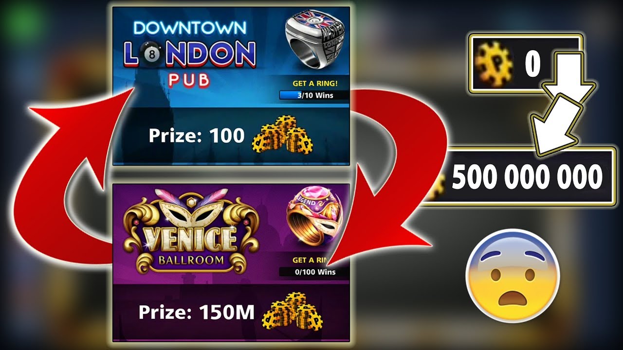 Playing from London To Venice + Changing 0 coins into 500M coins - 8 Ball Pool - Miniclip