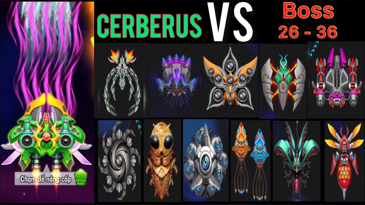 Space shooter Cerberus vs Boss 26-36 | Bắn ruồi hạ boss 26-36 bằng Hoả Ngục 