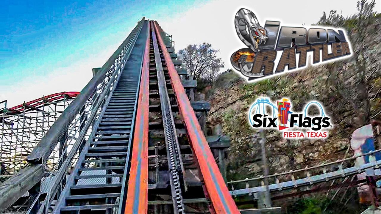 Американские горки Iron Rattler 2026 года: вид с переднего сиденья (вид от первого лица) Six Flag...