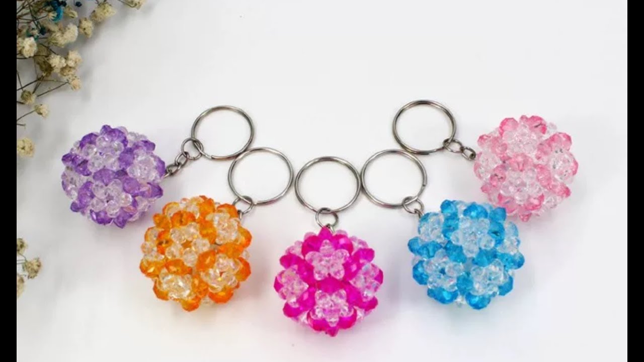 DIY kawaii bead double colors ball keychain  水晶串珠教学 双色球挂饰