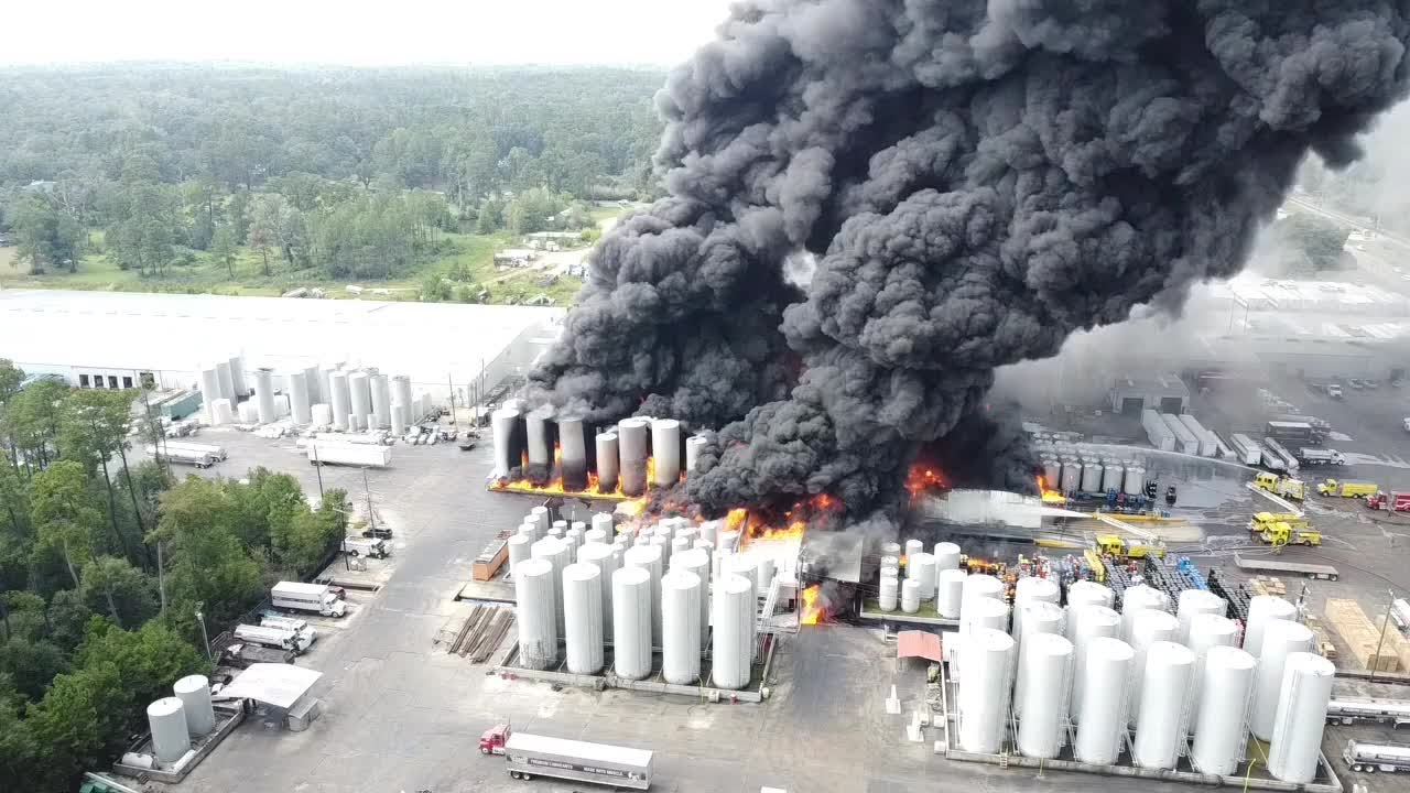 Drone footage shows explosion and fire at Louisiana plant