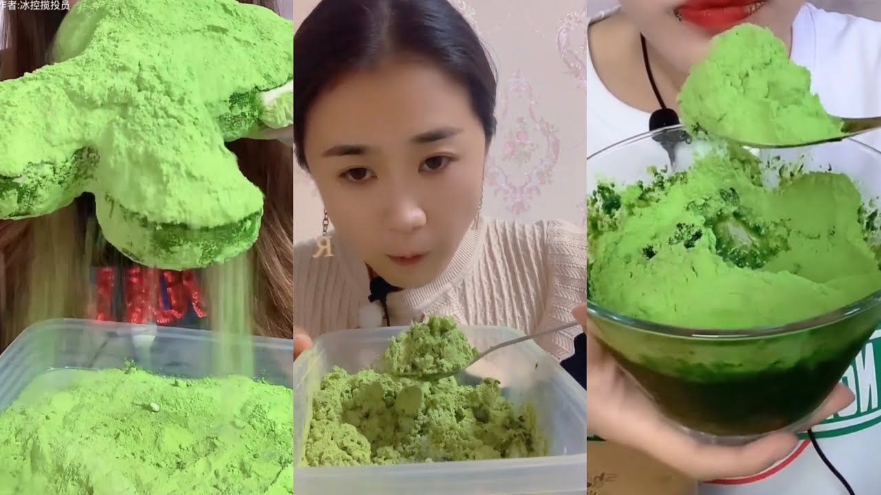 ASMR :Heavy Matcha powder ice|solo bites|Soft ice|crushed hard ice|white ice eating|V-good crunchy