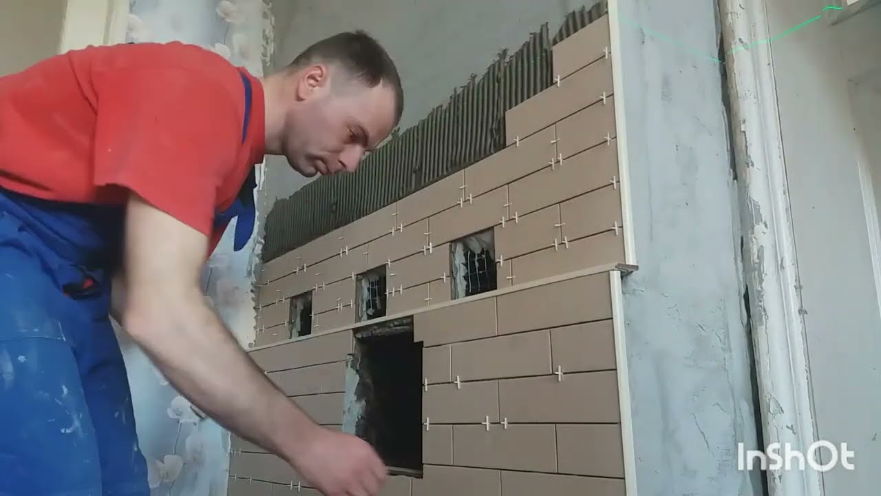 Облицювання грубки плиткою!! #облицовка #плитка