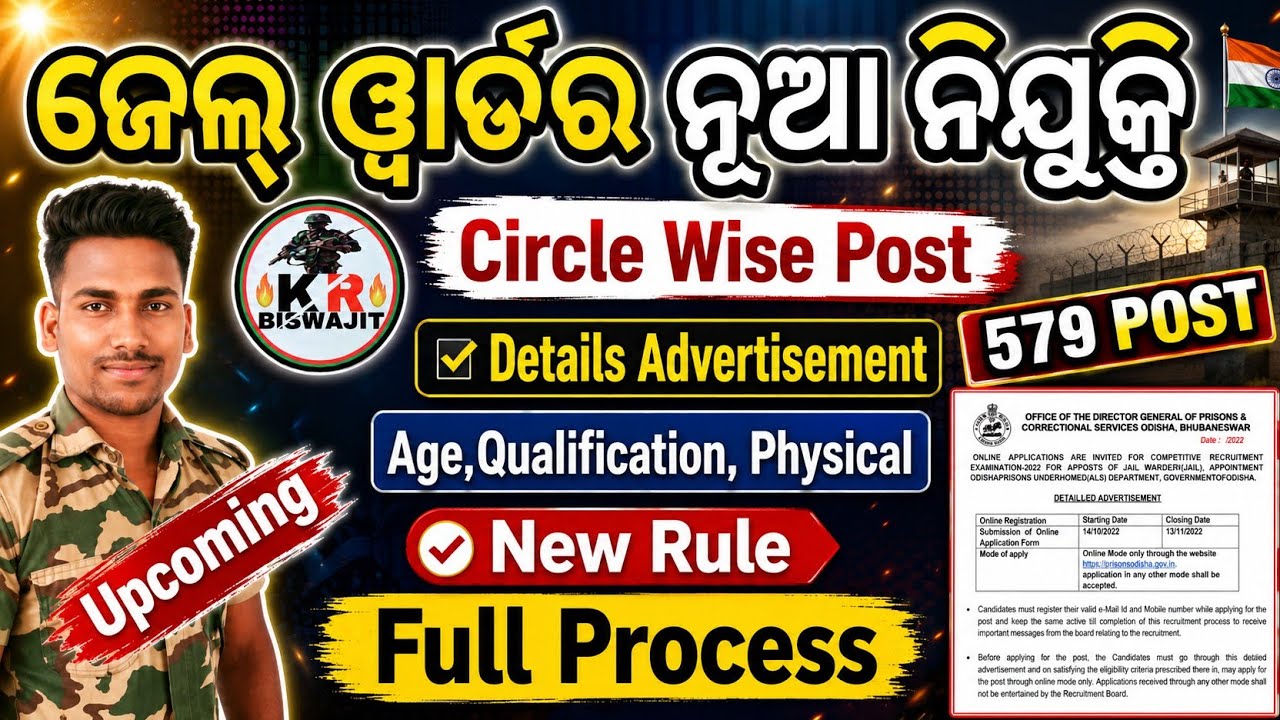 Odisha Jail Warder New Vacancy 579 Post Full Details।। Odisha Police।।