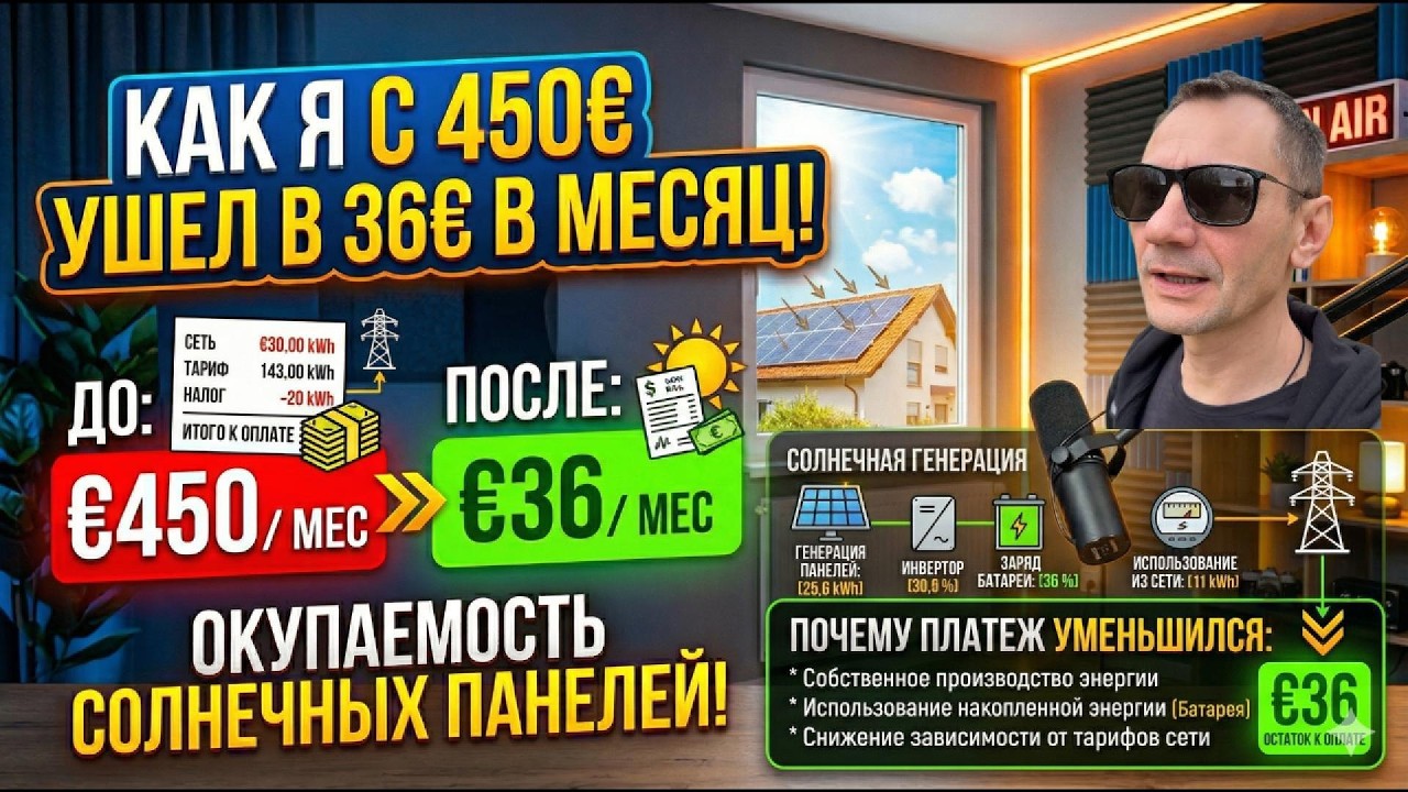 Как я ушел с 450&euro; на 36&euro; в месяц за свет. Окупаемость солнечных панелей