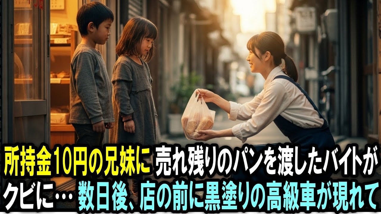 所持金10円の兄妹に売れ残りのパンを渡したアルバイト店員がクビに。数日後、店の前に黒塗りの高級車が現れて…