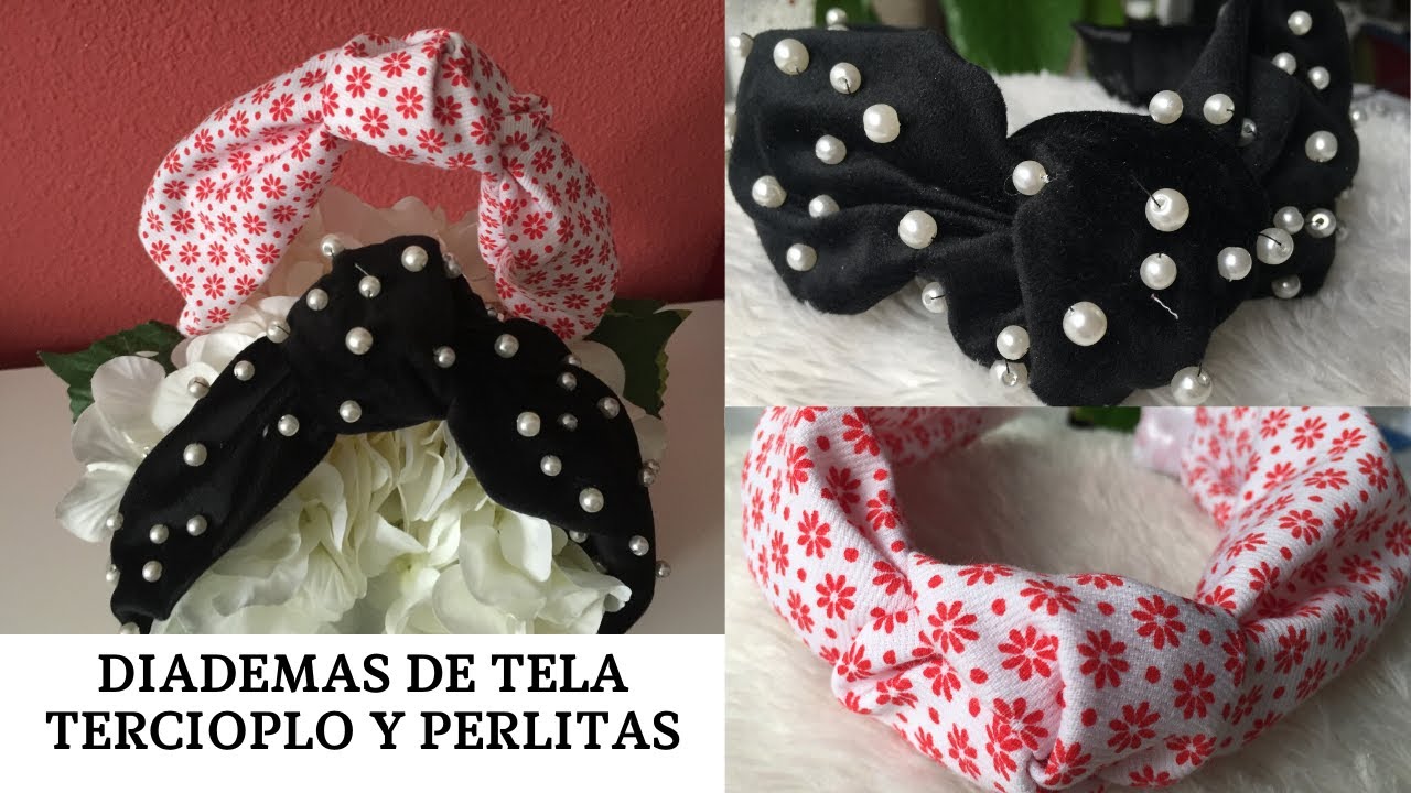 Como hacer Diadema de Tela  Terciopelo y perlitas+ Diadema para el cabello