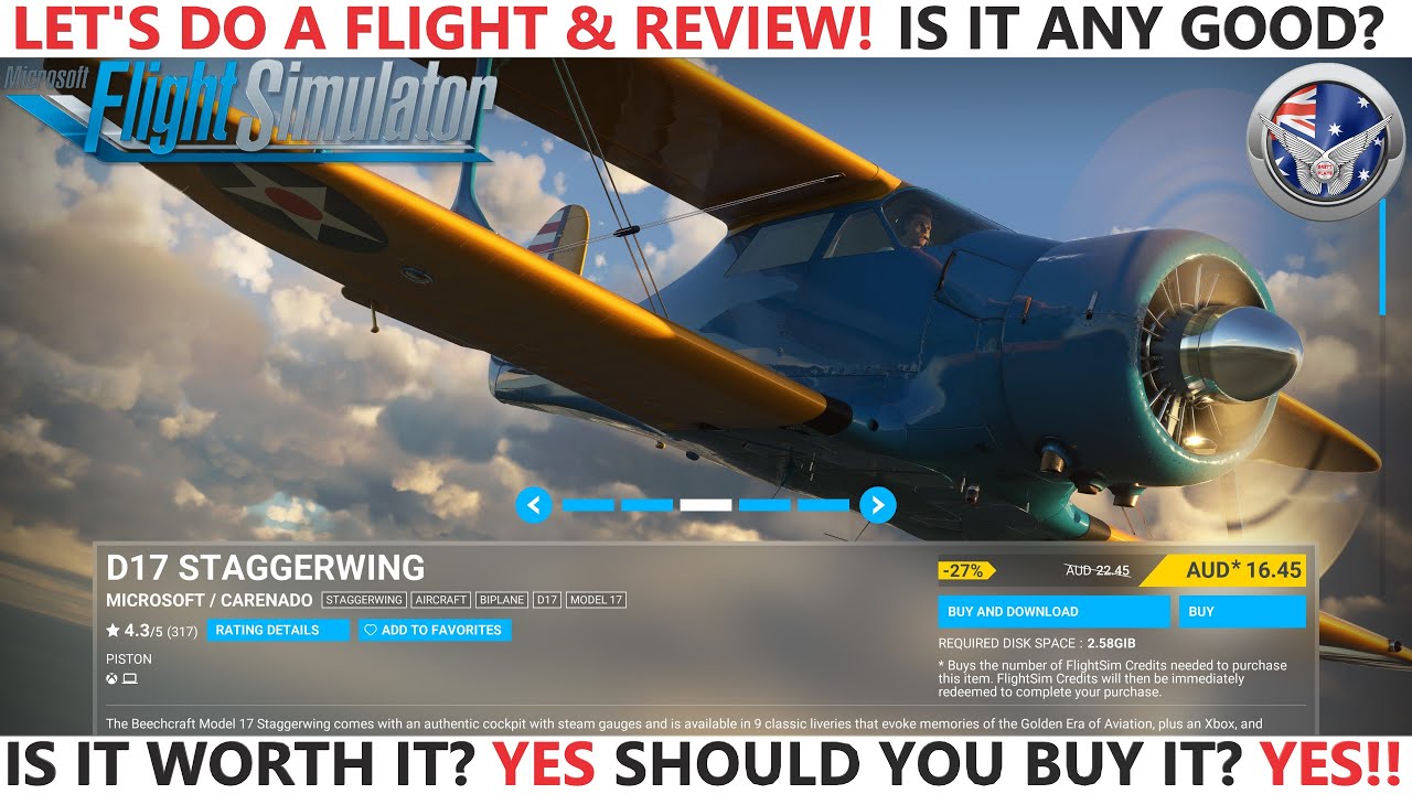 Beechcraft Model 17 Staggerwing Flight/Review - Microsoft Flight Simulator