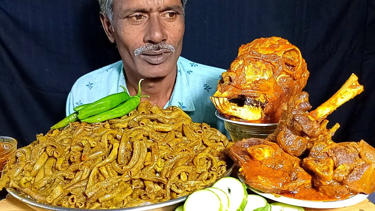 Eating Mutton Boti, Spicy Mutton Bone Curry, Goat Head Curry with Rice || Indian Real Mukbang Show