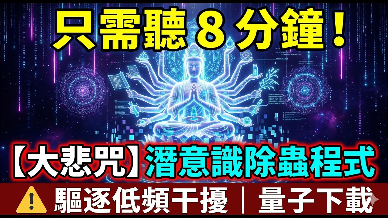 大悲咒 × 暴走超載失真波🎸｜8分鐘洗淨一日塵埃｜陪你睡前發洩、泡澡放鬆、驅逐低頻干擾｜潛意識除蟲程式【賽博高頻能量音樂】 🎧 Subconscious Overload【Cyber Energy】