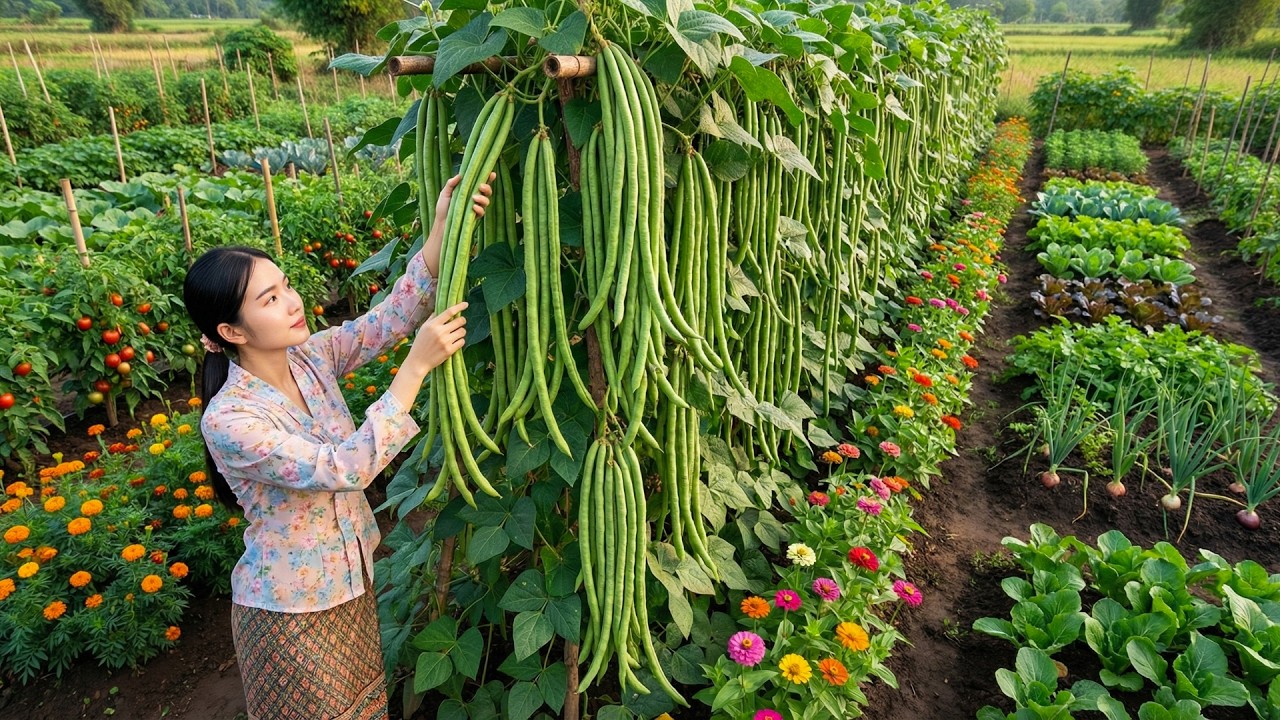 Harvesting 250kg of Yardlong Beans, a Small Girl Transports Everything to the Market to Sell