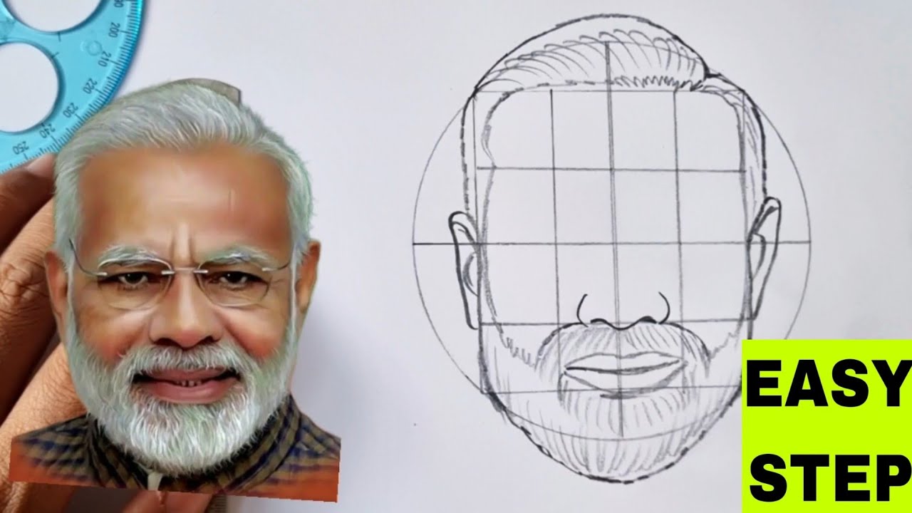 How to draw Narendra Modi Drawing step by step