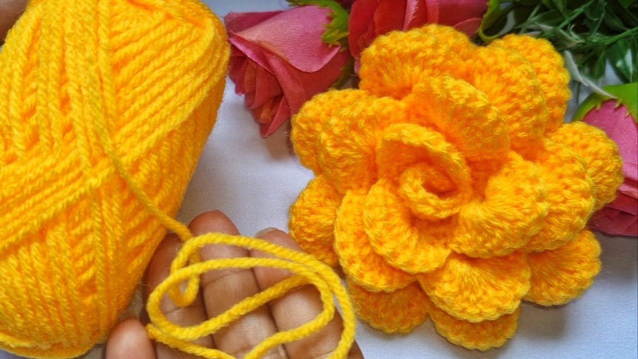 CROCHET TUTORIAL Como hacer rosa tejida a crochet muy fácil/ Flor a crochet