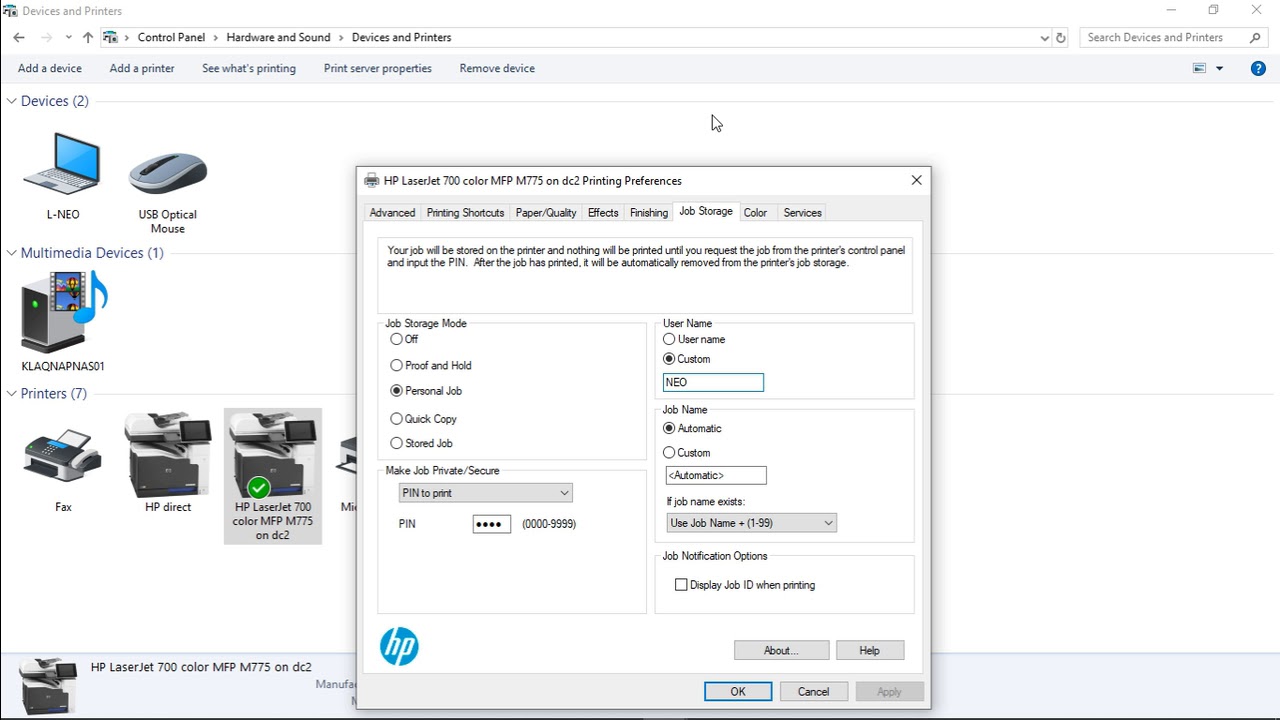 How to add Password/pin to printer