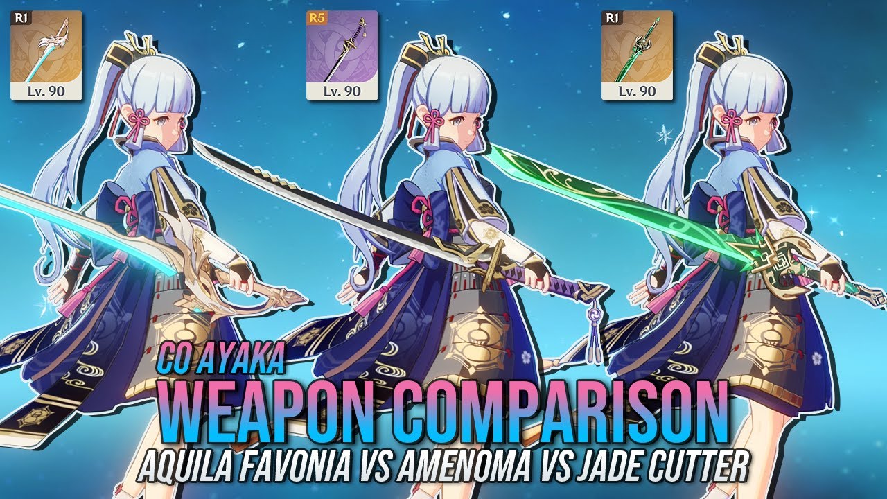 AMENOMA VS AQUILA VS JADE CUTTER - C0 Ayaka Weapon Comparison | Genshin Impact