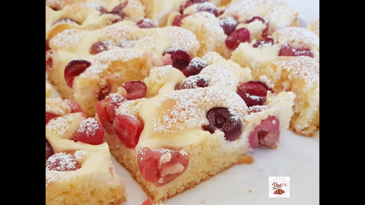 Leckerer Blechkuchen mit Kirschen/ einfach und schnell gemacht/ Blitzrezept/ Cherrycake