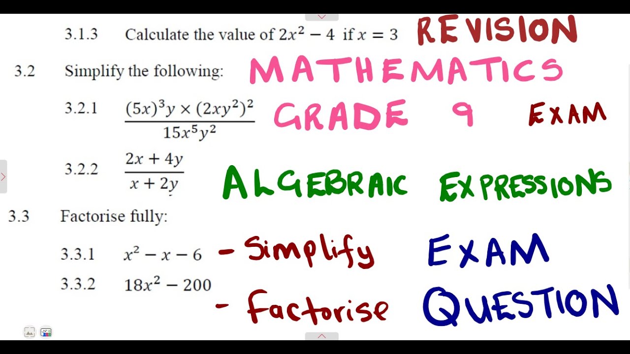 Mathematics Grade 9 Algebraic Expressions Exam @Maths Zone African Motives