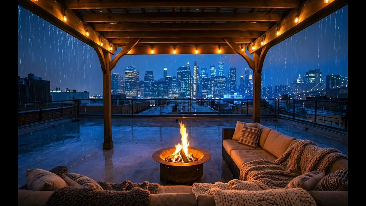 2 Hours of Rainy Night in New York 🌧️🔥 Cozy Fireplace & Rain Sounds (4K Ambience)