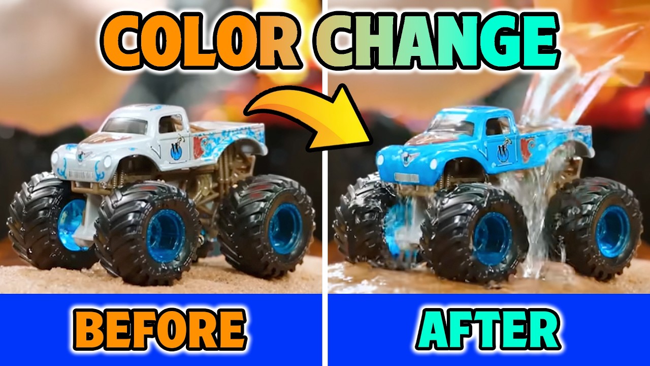 Monster Jam COLOR CHANGING MONSTER TRUCKS - How to Change Color of Dirty-To-Clean Trucks & Toy Play