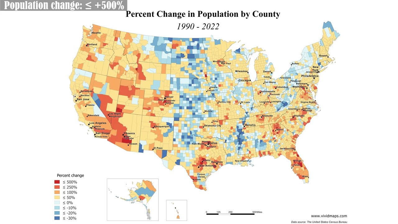 America's Shifting Landscape: 32 Years of Population Change (1990-2022)