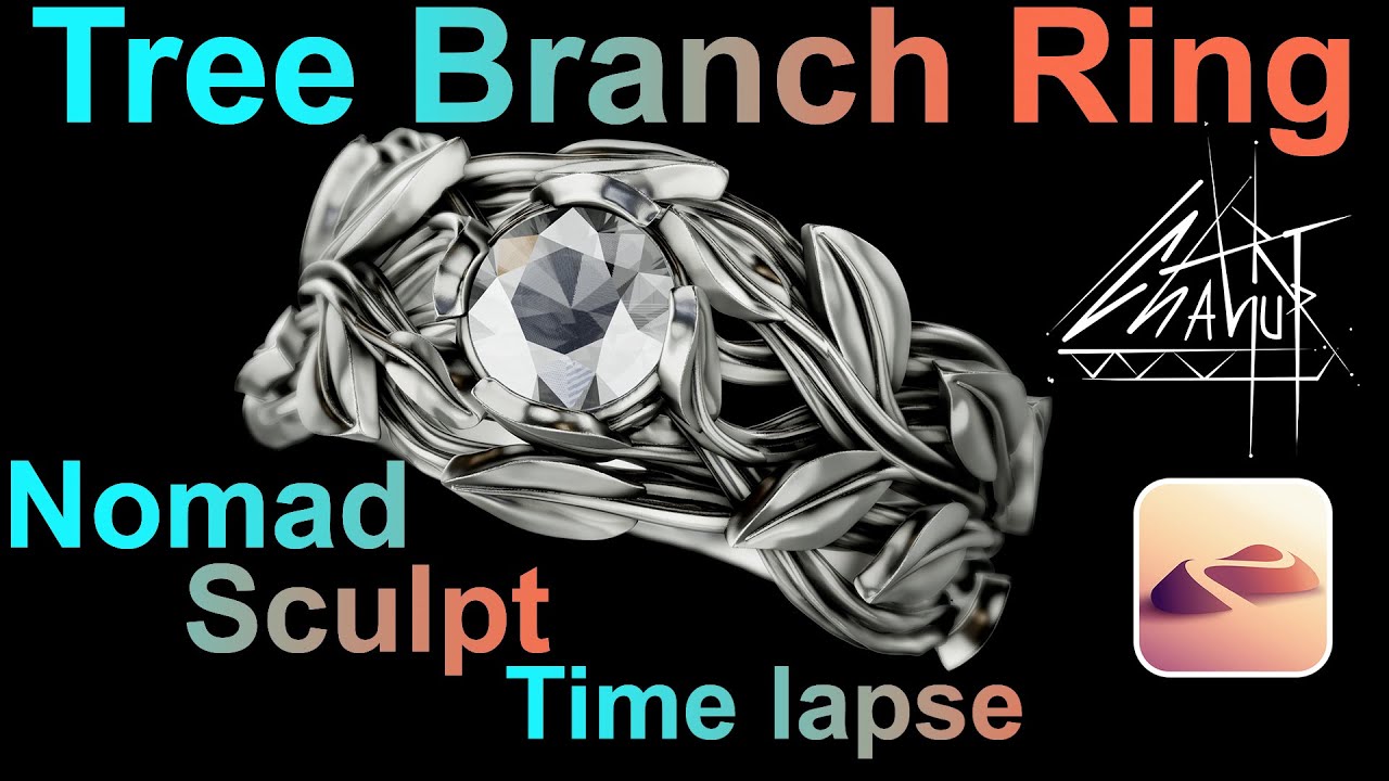 Creating a Tree Branch Ring with Central Gemstone  Nomad Sculpt Time lapse