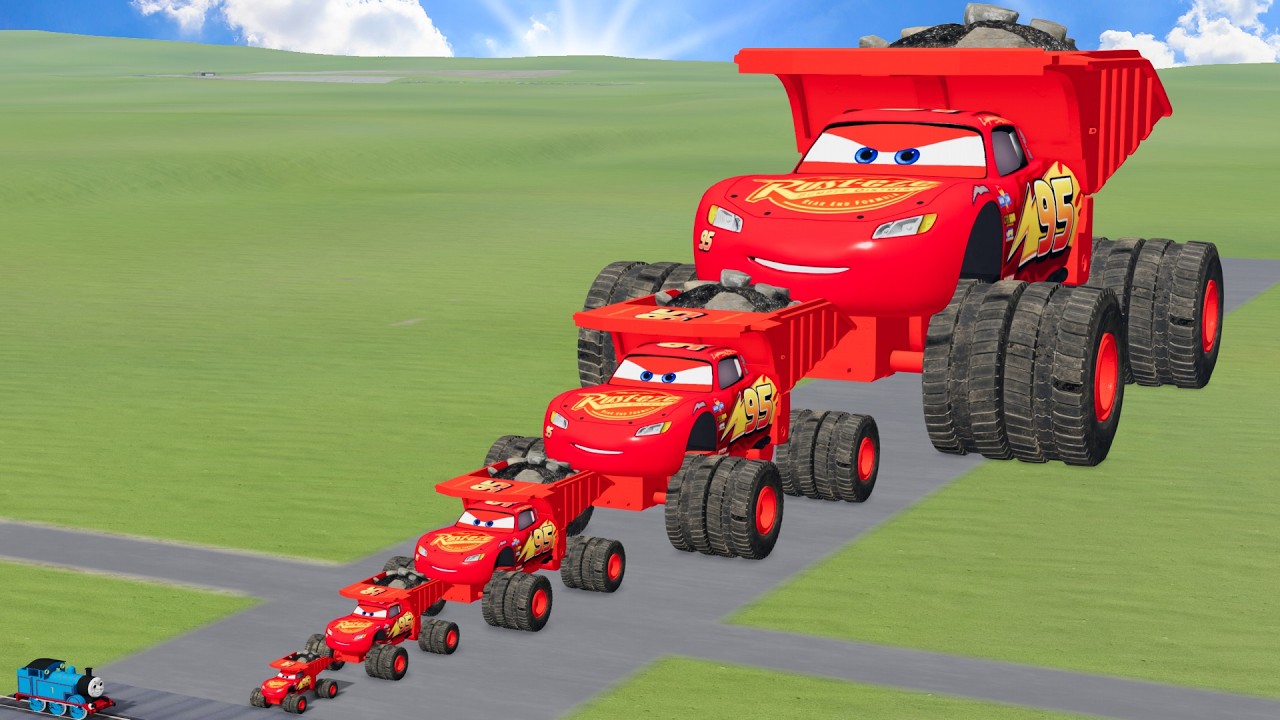 Big & Small Dump Truck Lightning Mcqueen vs Train Thomas | BeamNG.Drive