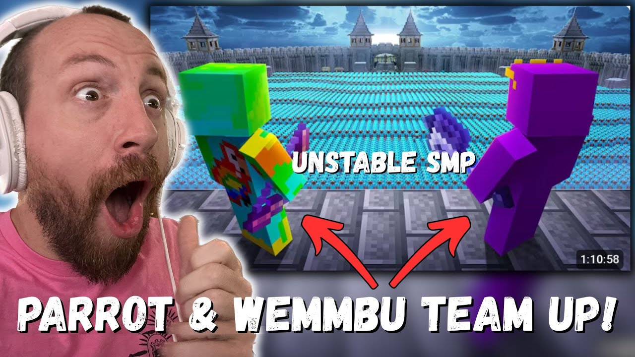 PARROT & WEMMBU TEAM UP!!! Parrot 2 Minecraft Pros VS 1000 Hunters (UNSTABLE SMP REACTION!!!)