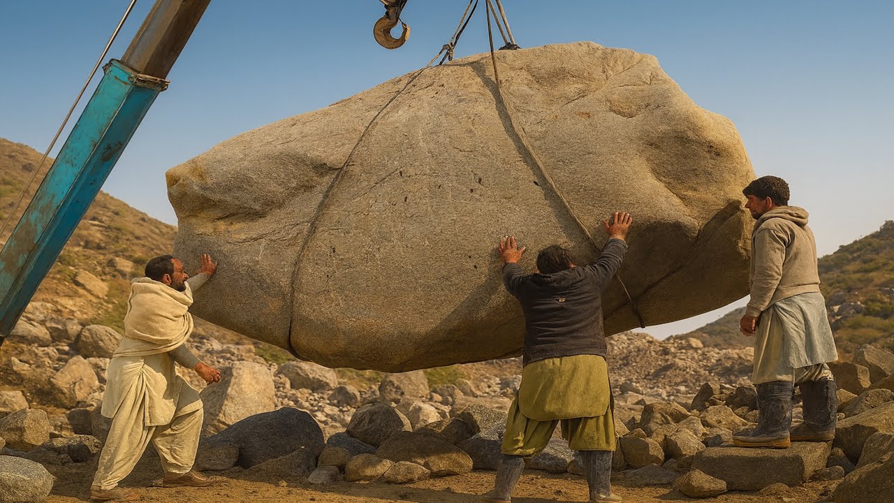 How a 52-Ton Granite Boulder Is Cut Into Premium Marble Slabs || Incredible Stone Cutting Processing