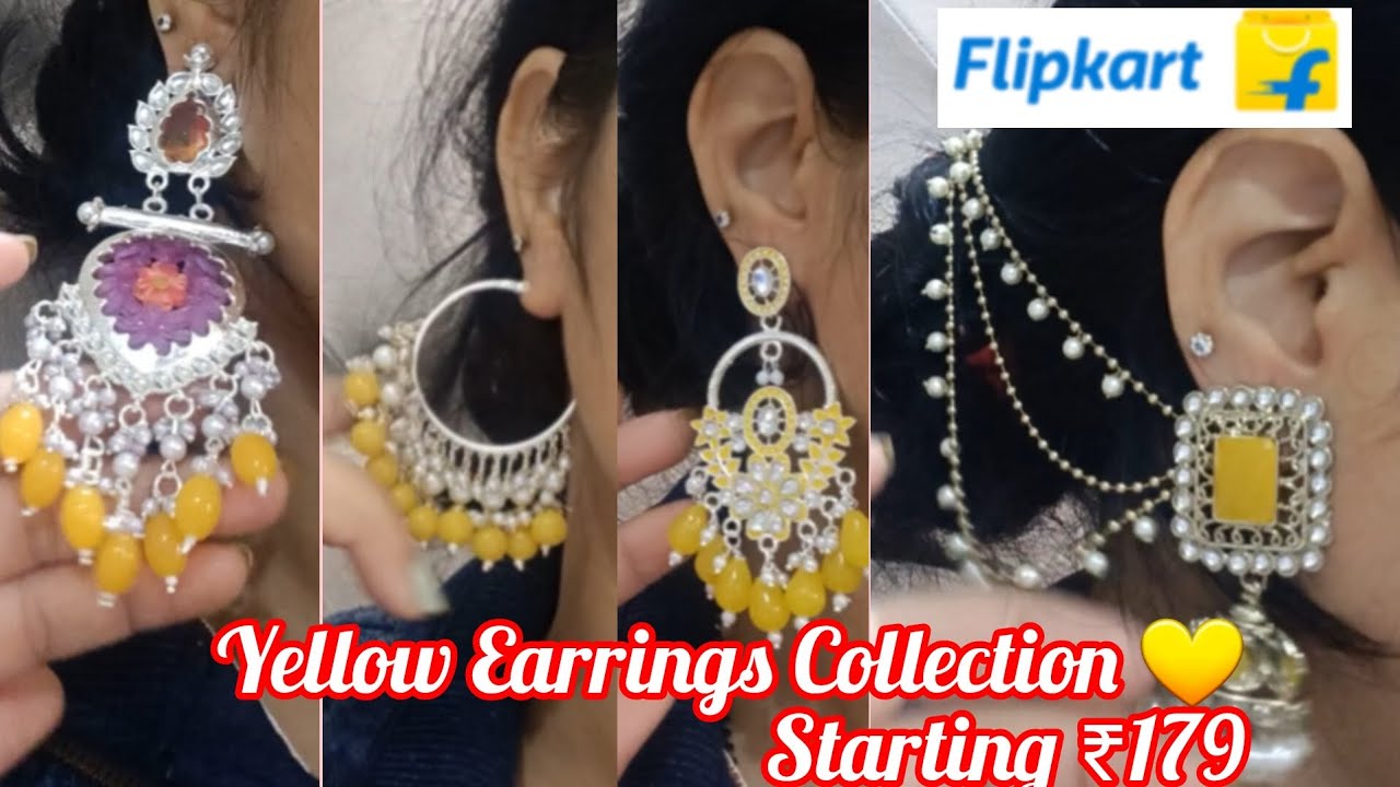 5 Yellow Earrings Under ₹500 💛 | Best Haldi & Festive Jewellery | #YellowEarrings #flipkarthaul 