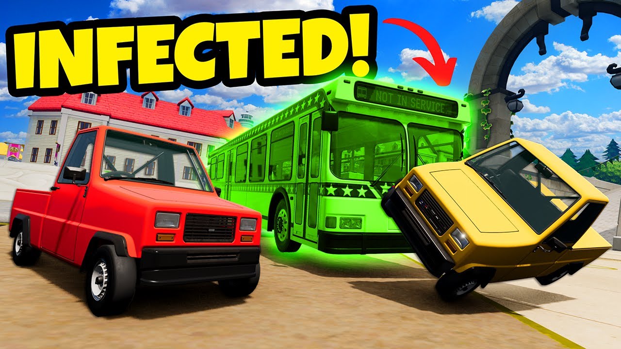 Zombie Infection Car Hide and Seek with Buses & Tiny Cars! (BeamNG Drive Mods)