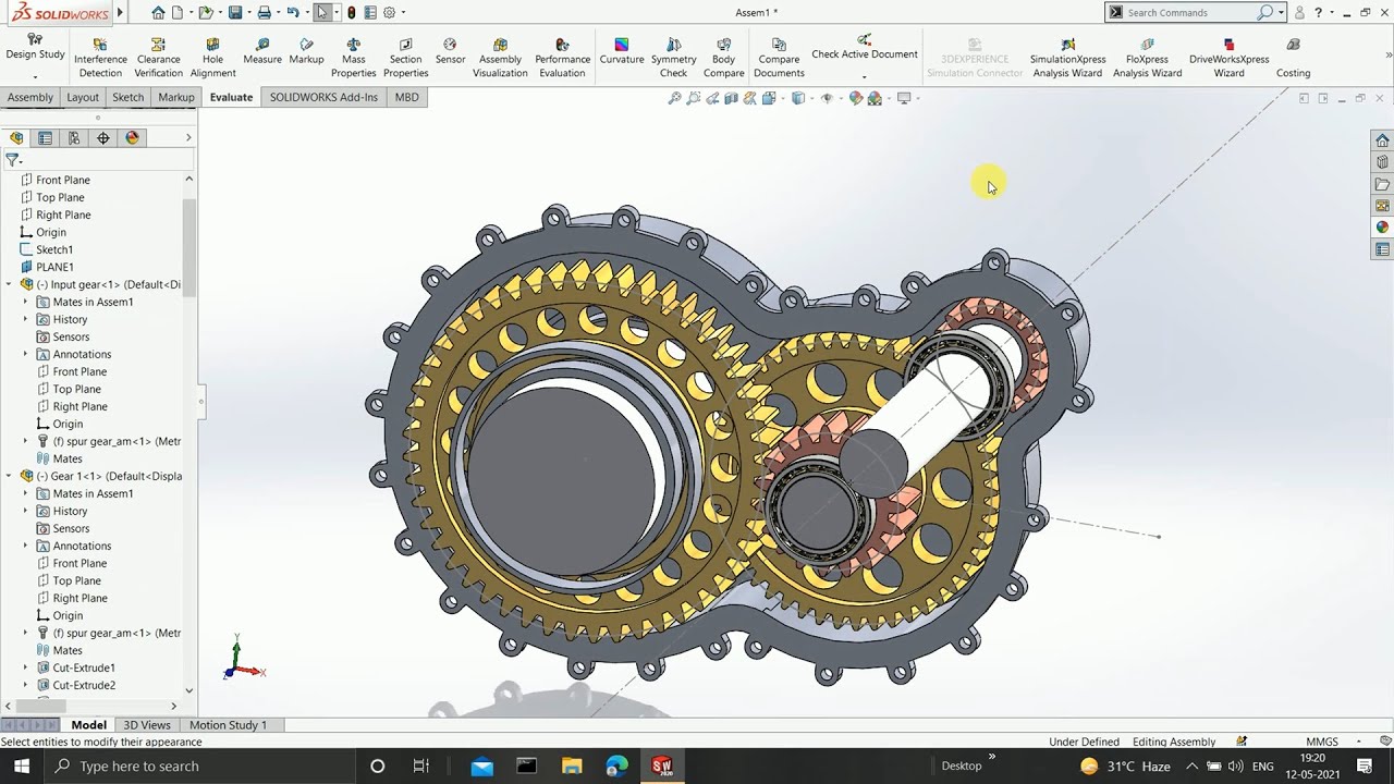 Gearbox assembly in Solidworks , 2 Stage reduction gearbox CAD model.