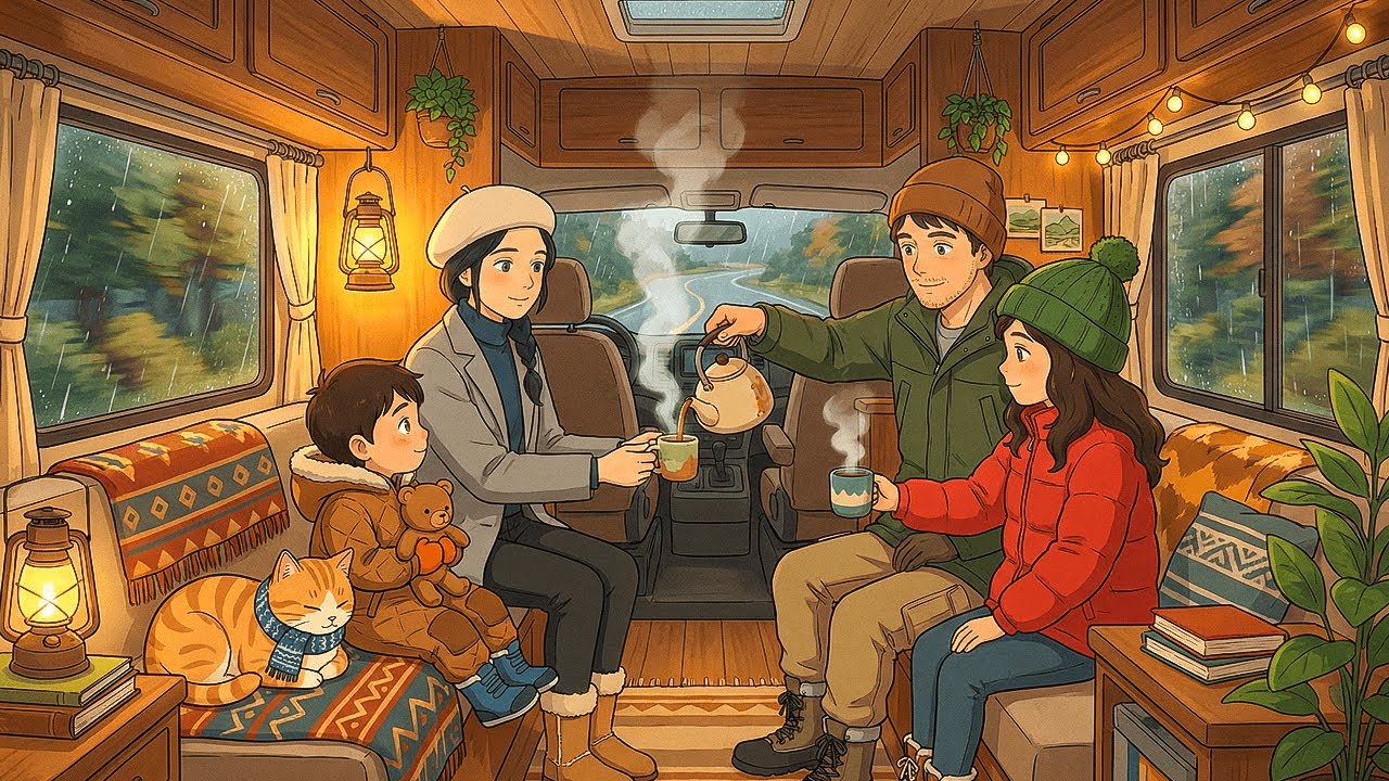 A Rainy Day in Our Mobile Home | Cozy Moments Together | Ghibli-Style Video ASMR