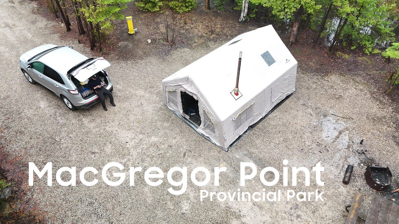 Hot Tent Camping in Rainy🌧️ & Snowy🌨️ weather - MacGregor Point Provincial Park ⛺