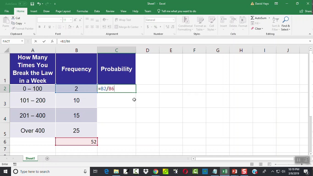 Excel &mdash; Версия 16 &mdash; Построение вероятностной модели на основе распределения частот